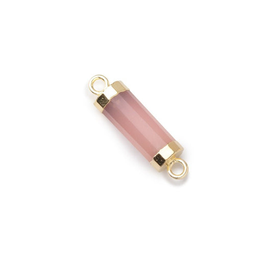13x5mm Gold Leafed Petal Pink Chalcedony faceted barrel tube Connector 1 piece