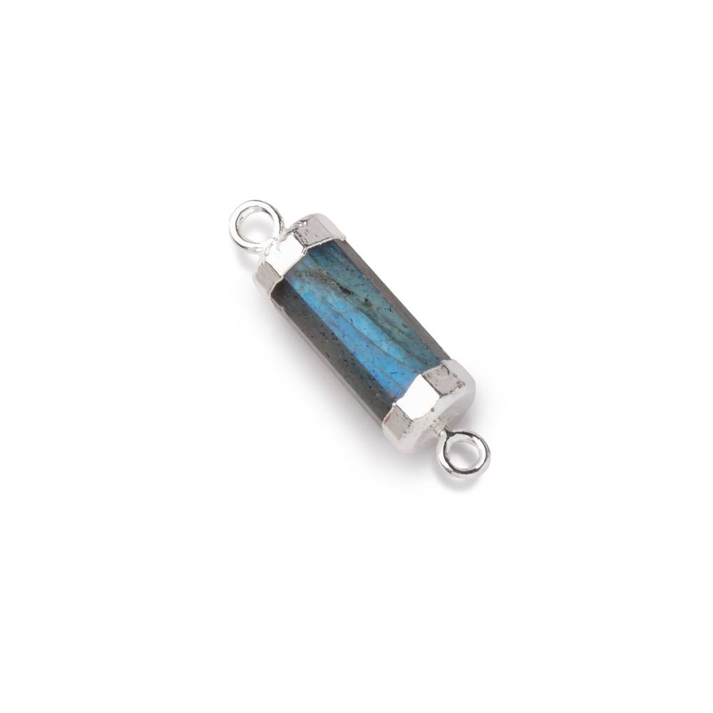 13x5mm Silver Leafed Labradorite faceted tube barrel Connector 1 piece