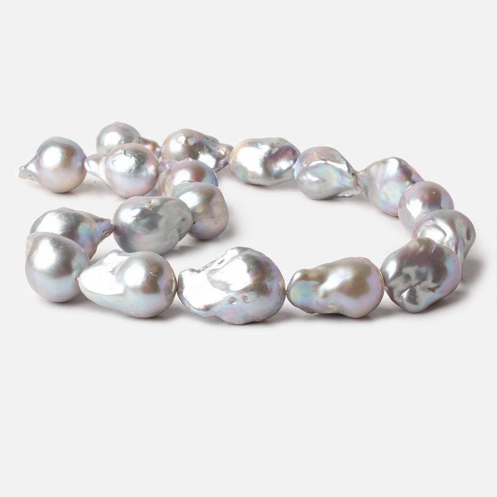 14-15mm Silver Ultra Baroque Freshwater Pearls 16 inch 18 pcs .8mm drill hole AAA