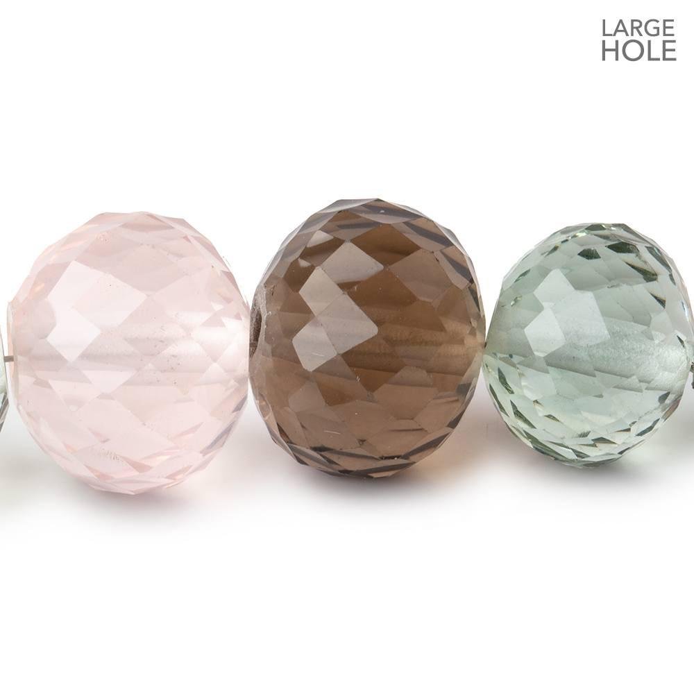 14-16mm Multiple Quartz Concave Large Hole Faceted Rondelles 6 Beads AAA