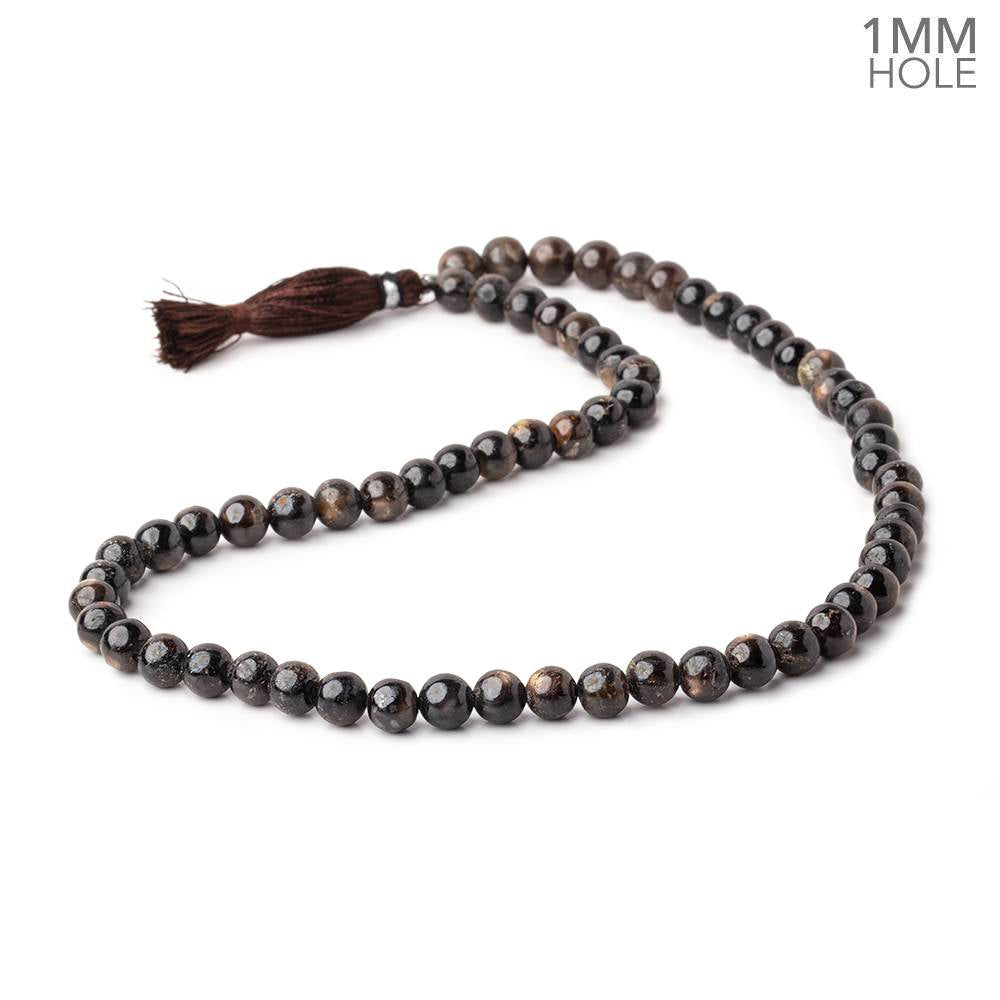 6.5mm Dark Chocolate Sapphire plain rounds 16 inch 65 beads 1mm Large Hole