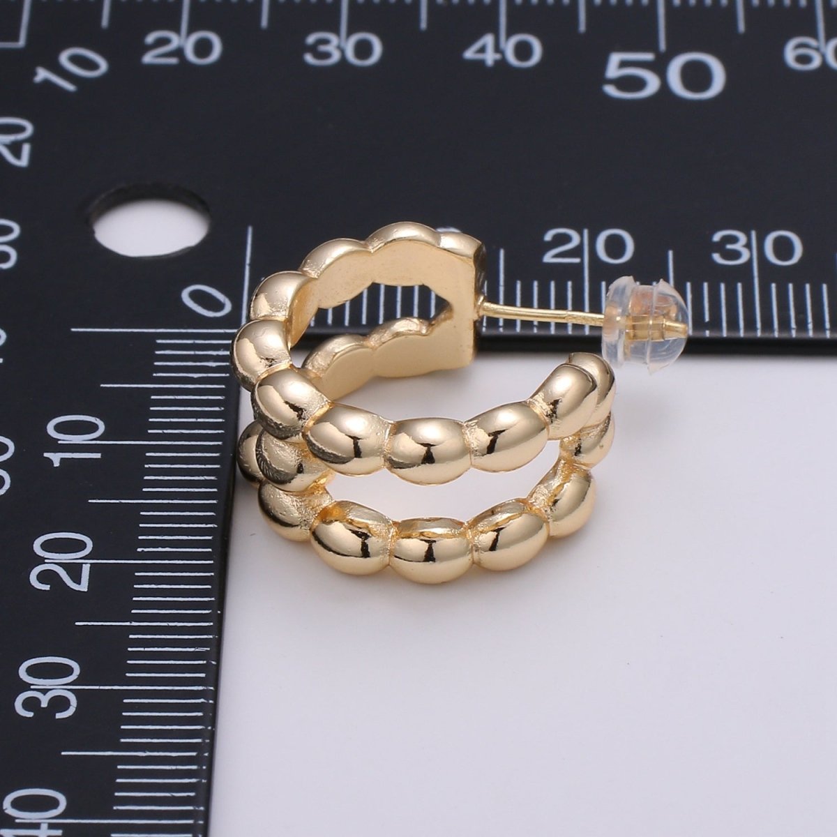 14K Gold Filled 20mm Beaded Bubble Molten Double Band C-Shaped Earrings | P250