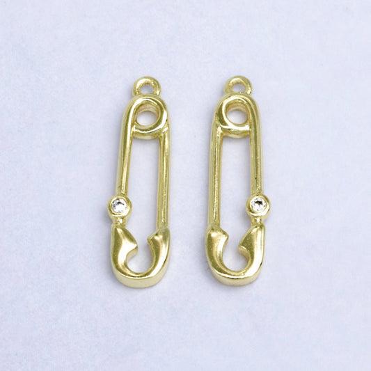 14K Gold Filled Clear CZ Bezel Safety Pin Charm | W268