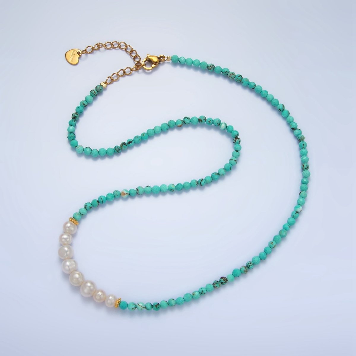Stainless Steel Freshwater Pearl Turquoise Gemstone 16 Inch Necklace | WA-2650