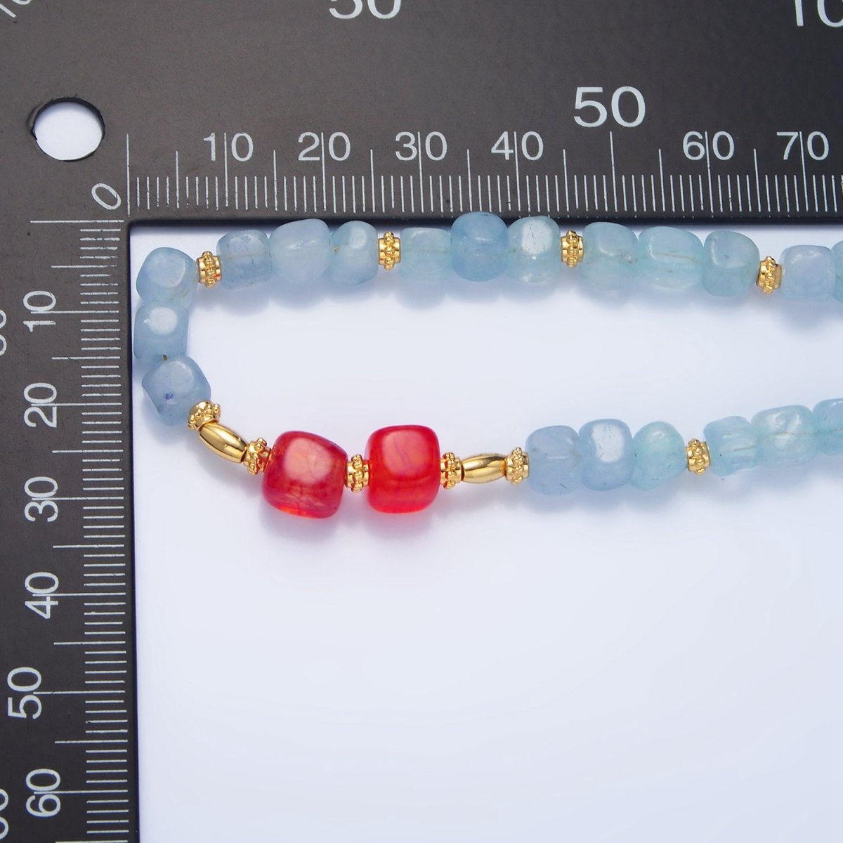 14K Gold Filled Gemstone Carnelian Aquamarine Beaded Bead 16 Inch Necklace | WA-2645