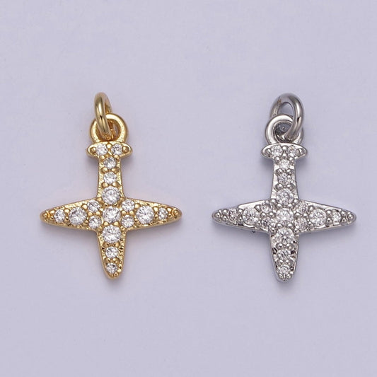 14K Gold Filled Micro Paved CZ Airplane Travel Charm in Gold & Silver | C145 C158
