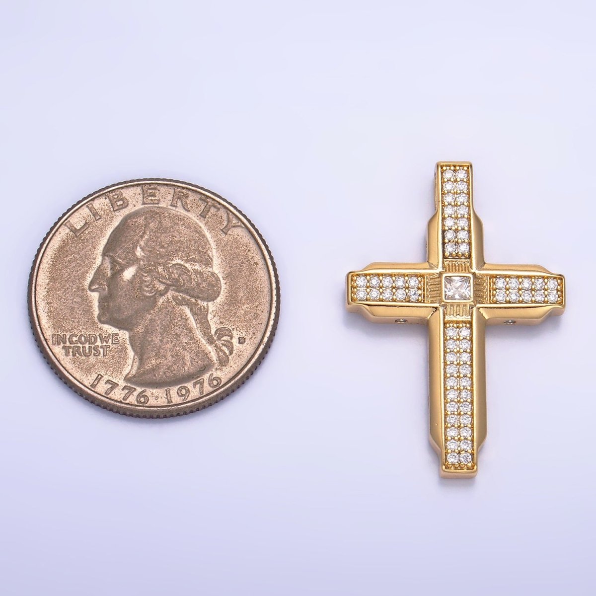 14K Gold Filled Micro Paved CZ Edged Geometric Cross Pendant | AA1069