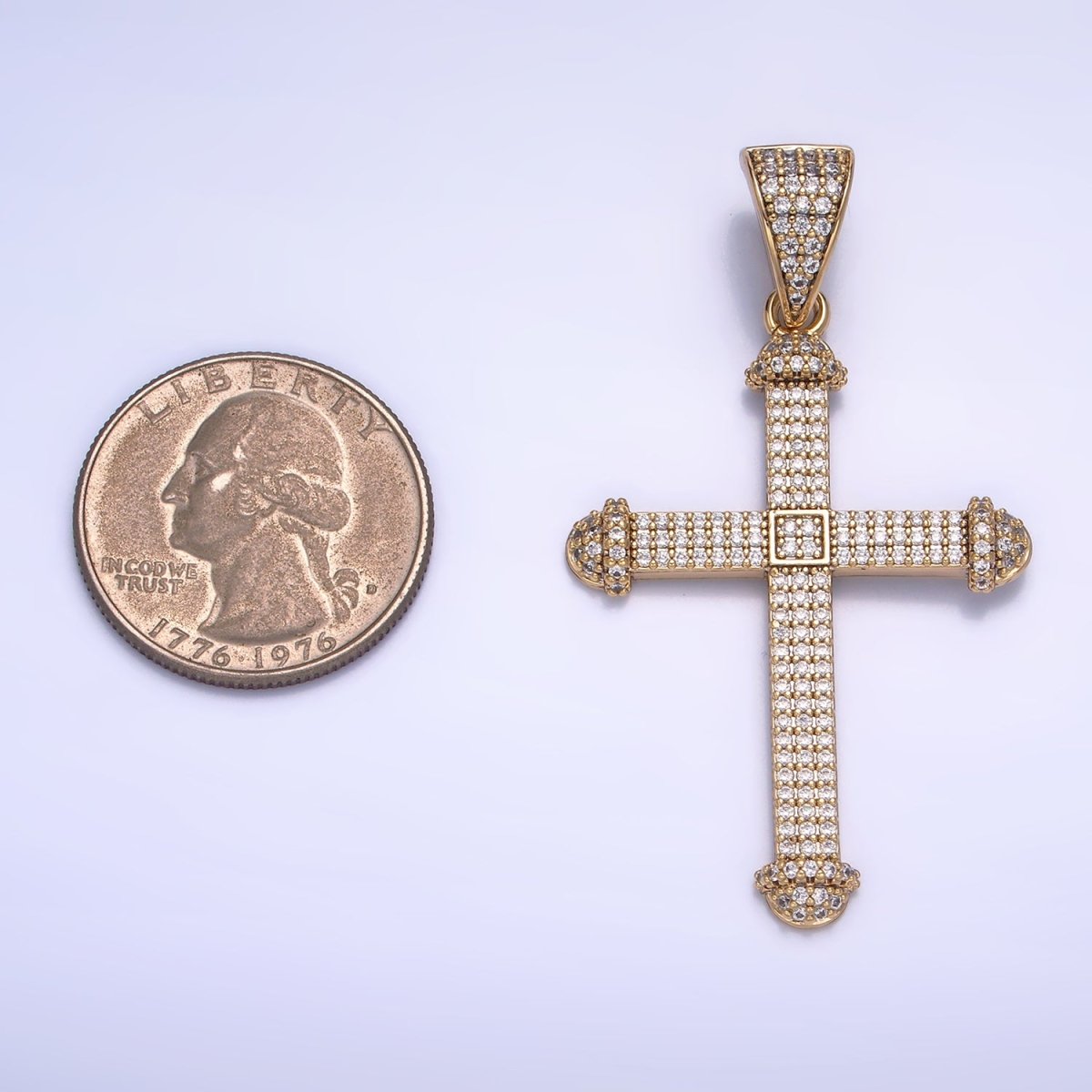 14K Gold Filled Micro Paved CZ Geometric Religious Cross Pendant | AA1063