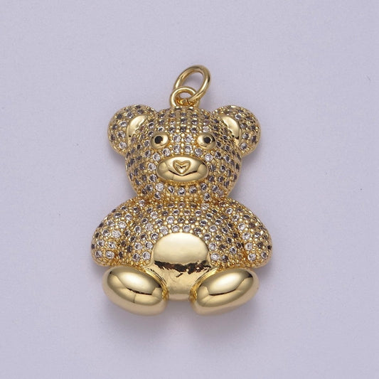 14K Gold Filled Micro Paved CZ Teddy Bear Toy Animal Charm | C114