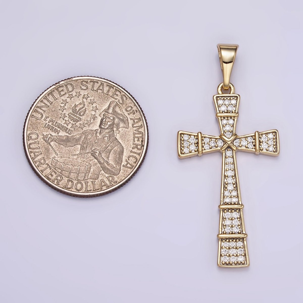 14K Gold Filled Micro Paved CZ Tied Latin Cross Religious Pendant | I895