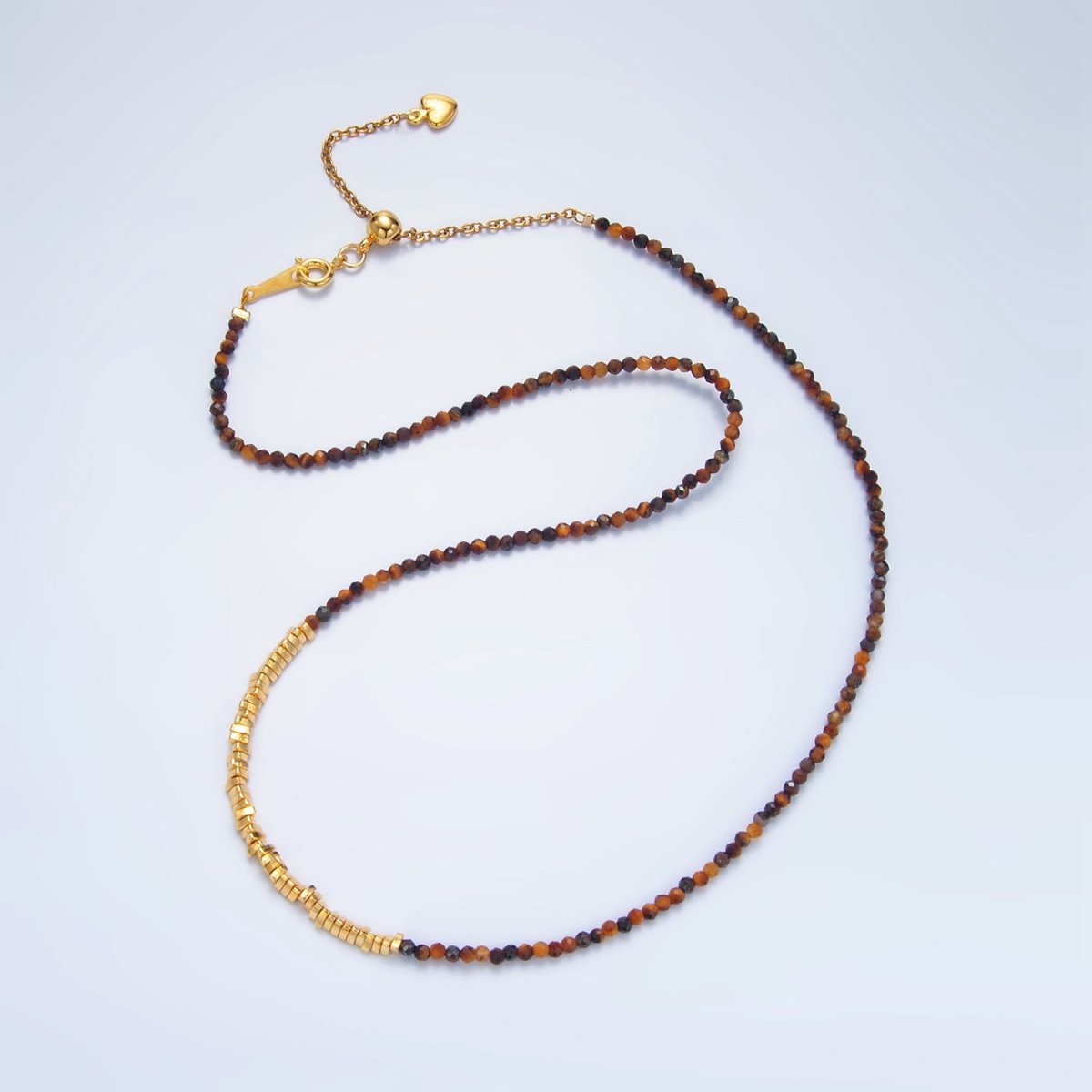 14K Gold Filled Multifaceted Tiger Eye Gemstone Irregular Bead 16 Inch Necklace | WA-2648
