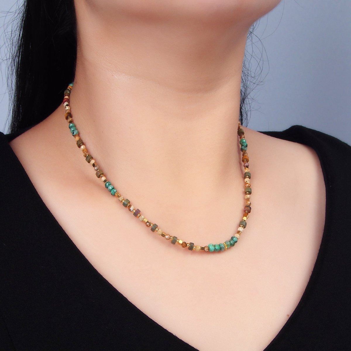 14K Gold Filled Multifaceted Turquoise Citrine 16 Inch Necklace | WA-2647