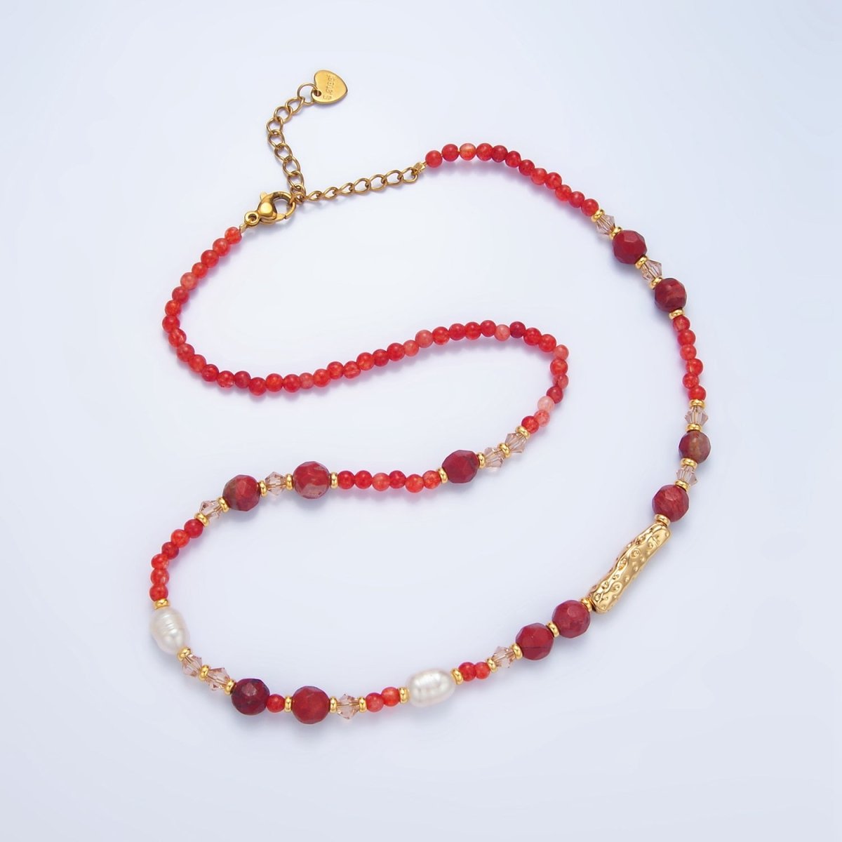 14K Gold Filled Red Carnelian Gemstone Bead 16 Inch Necklace | WA-2649