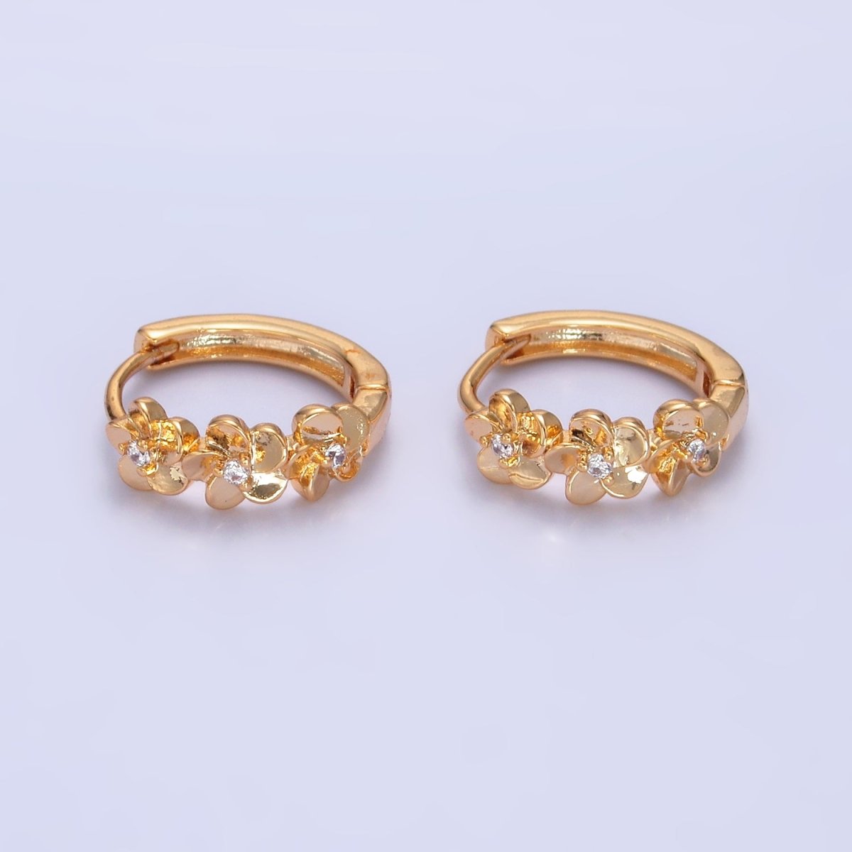 14K Gold Filled Triple Flower CZ Cartilage Huggie Earring | P346