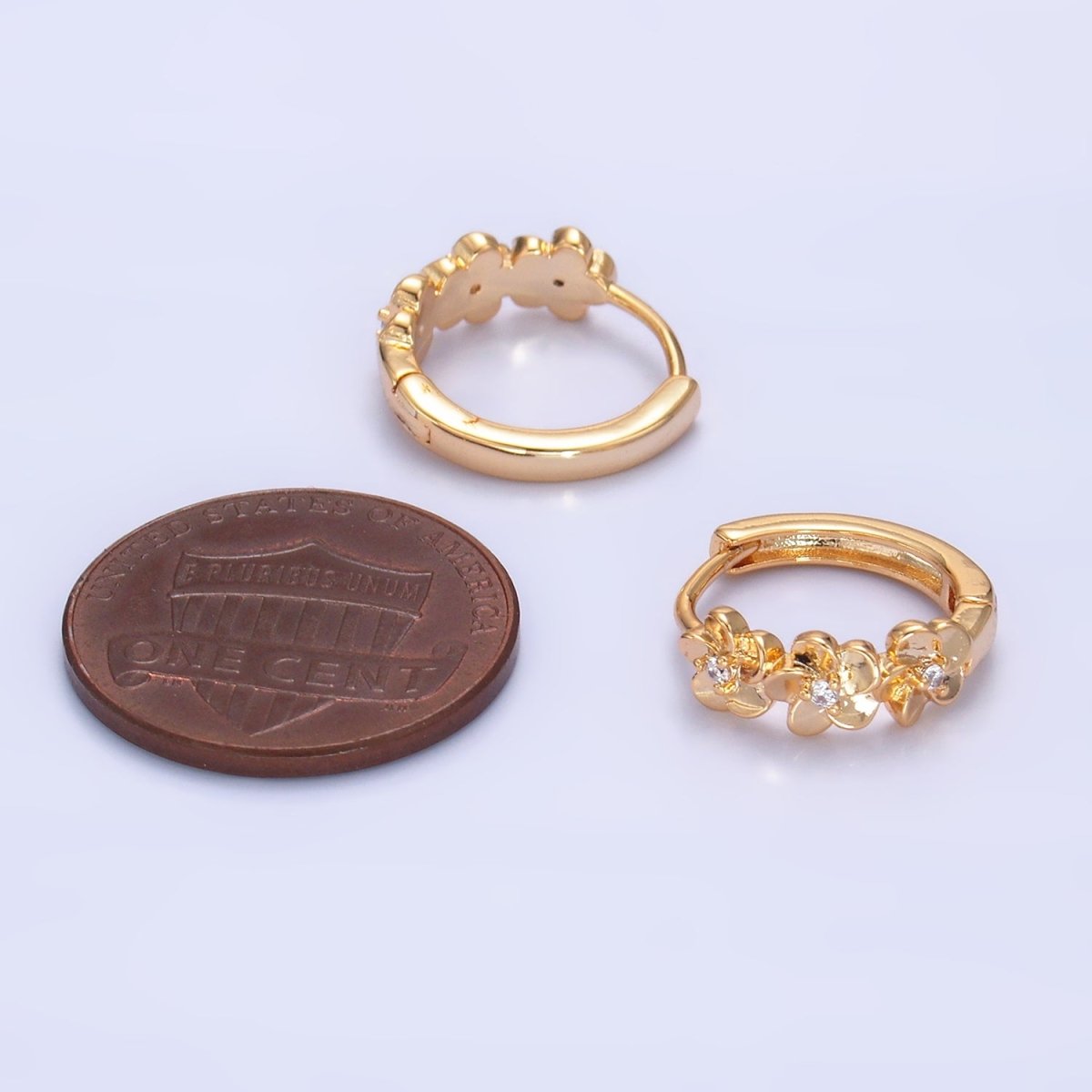 14K Gold Filled Triple Flower CZ Cartilage Huggie Earring | P346