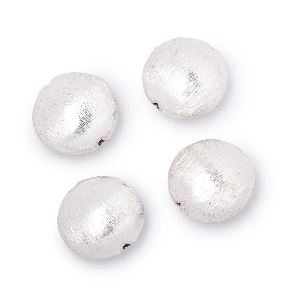 14mm Silver Plated Copper Brushed Coin Beads Set of 4 pieces