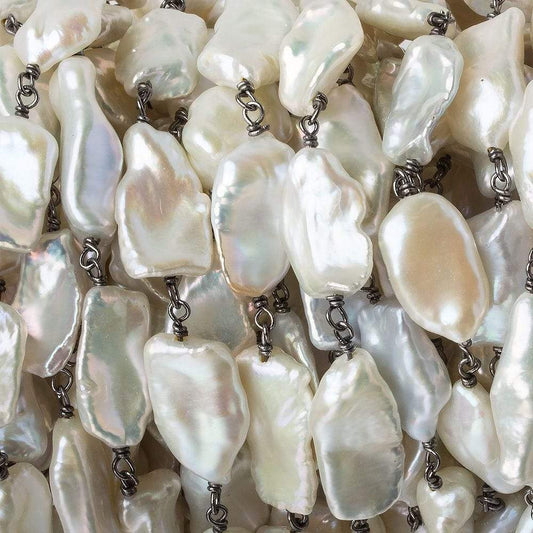 14x10-18x11mm Off White Keshi Pearl Black Gold .925 Silver Chain