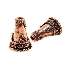 14x10mm Antiqued Copper Cone Granulated Design with Twisted Rope Edge 8 in 14 pcs