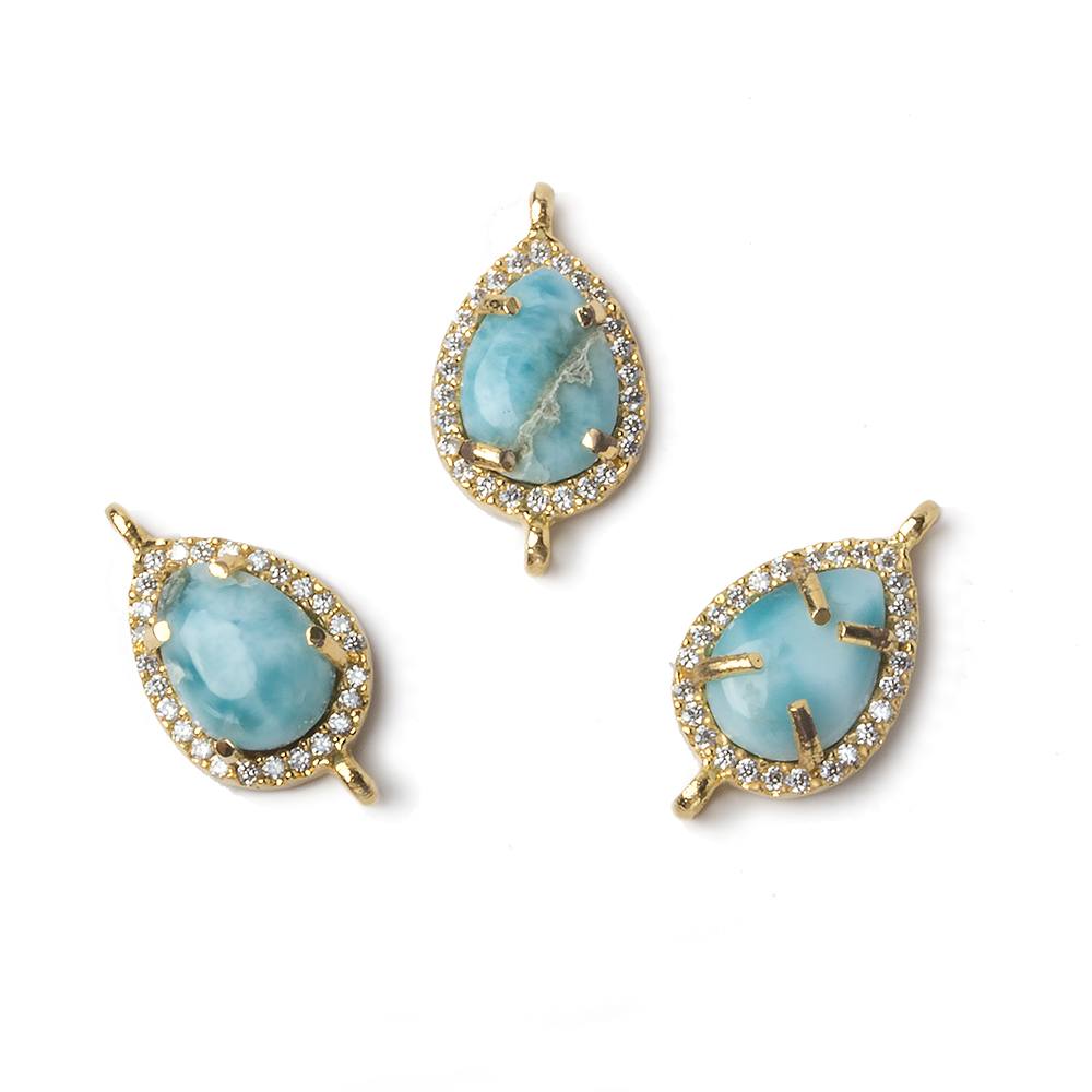 14x10mm Vermeil Bezel White CZ and Larimar Pear Connector 1 focal piece