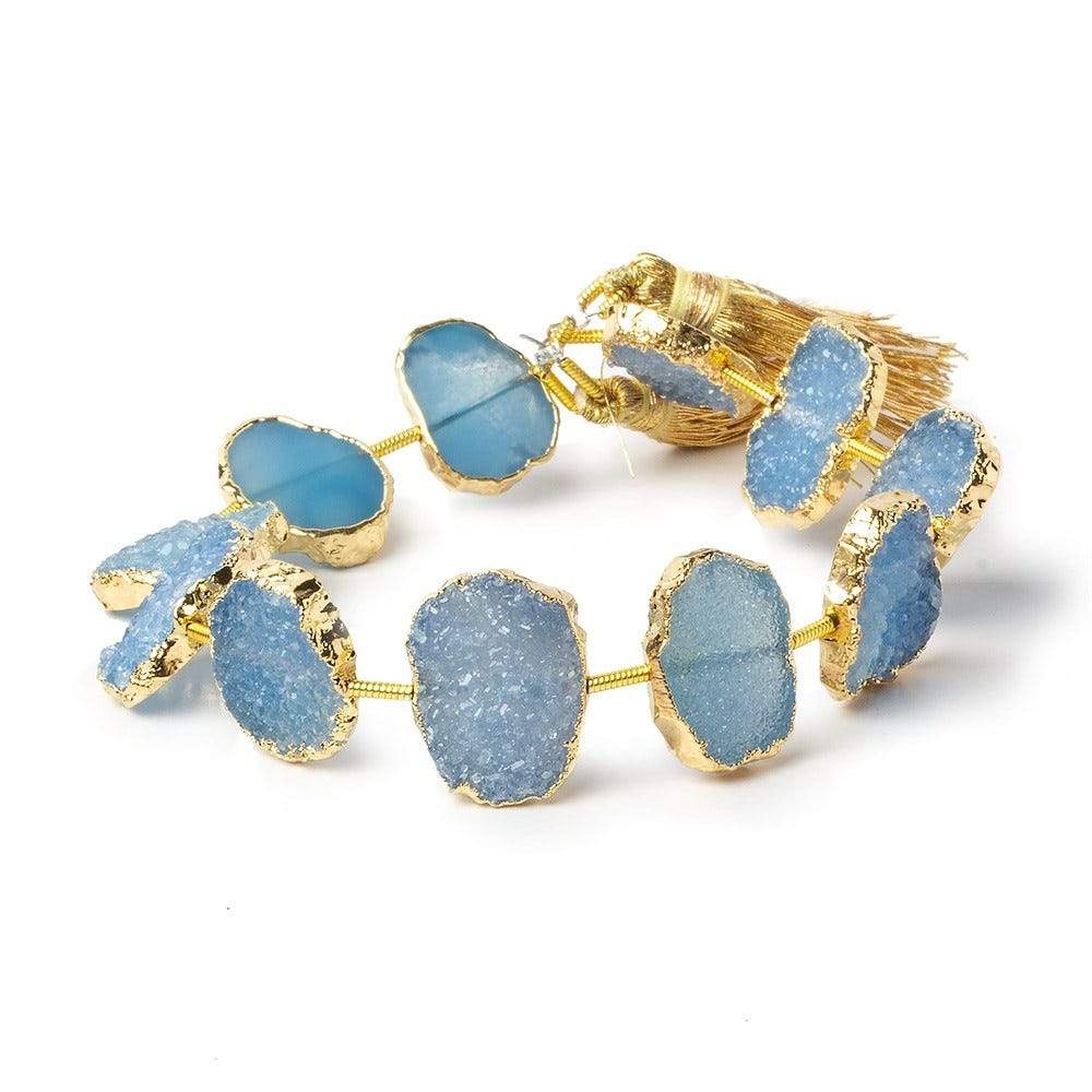 14x11-16x12mm Gold Leafed Santorini Blue Drusy Strand 8 inch 11 pieces