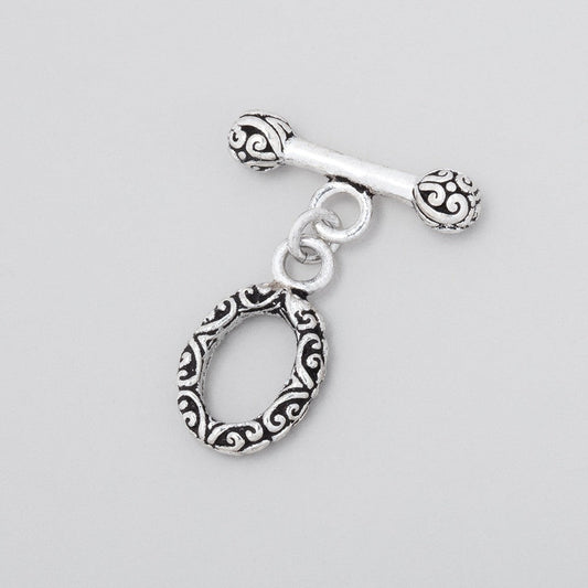 14x11mm Antiqued Sterling Silver Toggle Bali Design 1 piece
