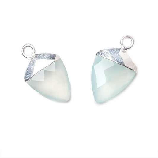 14x11mm Silver Leafed Seafoam Blue Chalcedony faceted Point Pendant 1 piece
