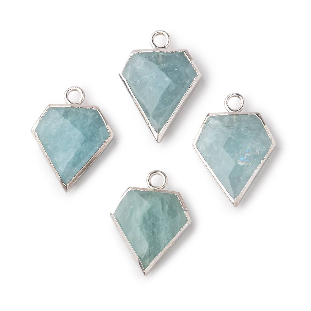 14x12mm Silver Leafed Aquamarine Faceted Diamond Shape Focal Pendant 1 piece