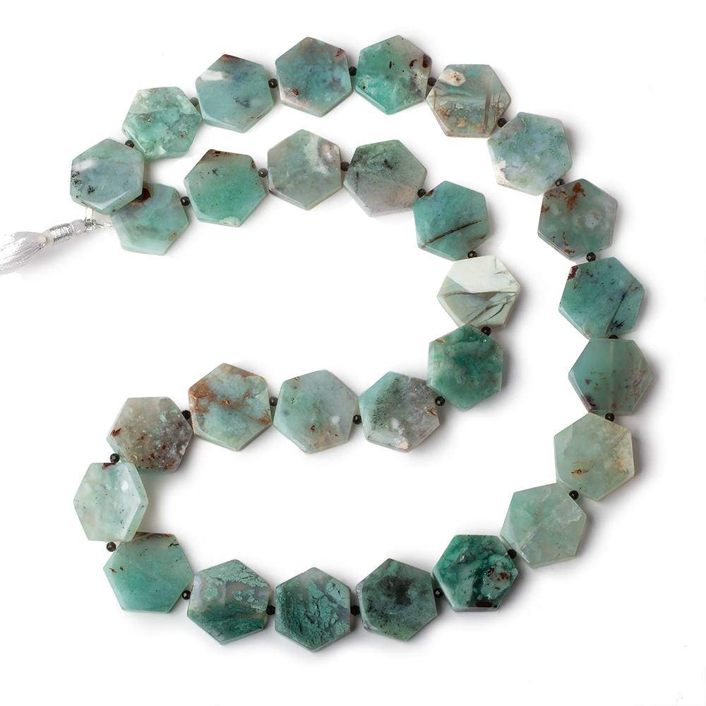 14x14-22x22mm Aqua Green Chalcedony plain hexagons 17 inch 23 beads