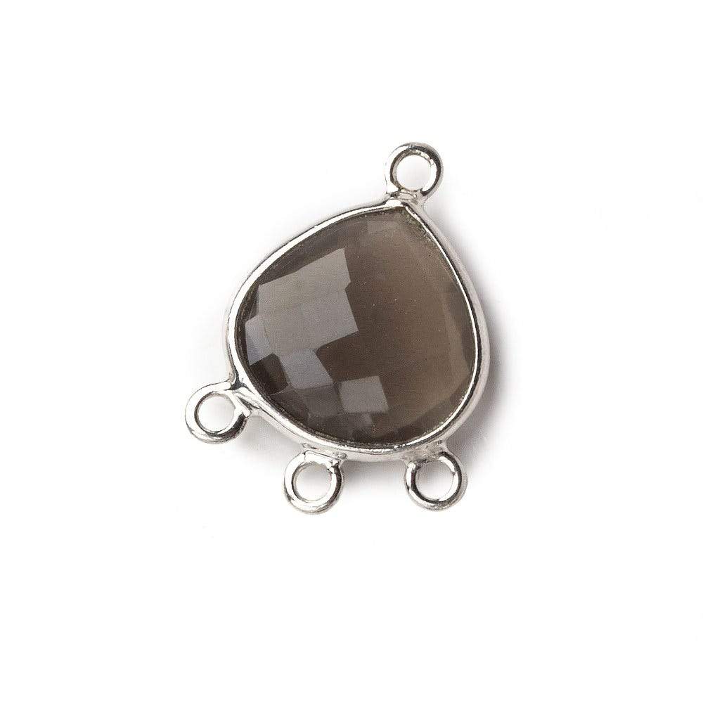 14x19mm Silver Bezel Platinum Grey Moonstone faceted heart 3 ring Connector 1 focal bead