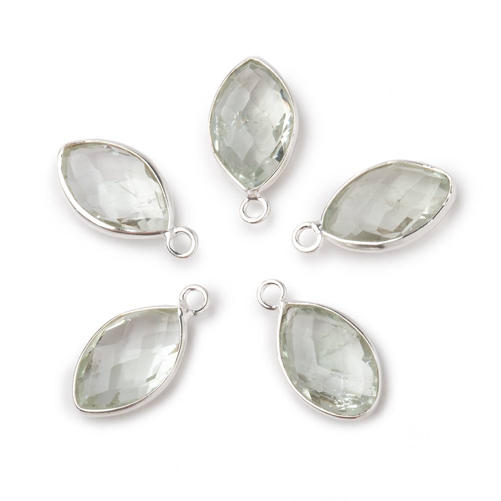 14x9mm Sterling Silver Bezel Prasiolite Faceted Marquise Pendant 1 piece