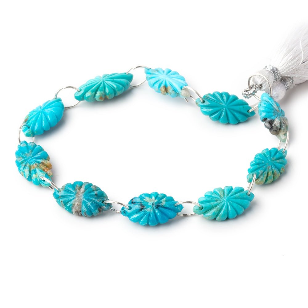 15-18mm Sleeping Beauty Turquoise Double Drill Carved Marquise 10 Beads