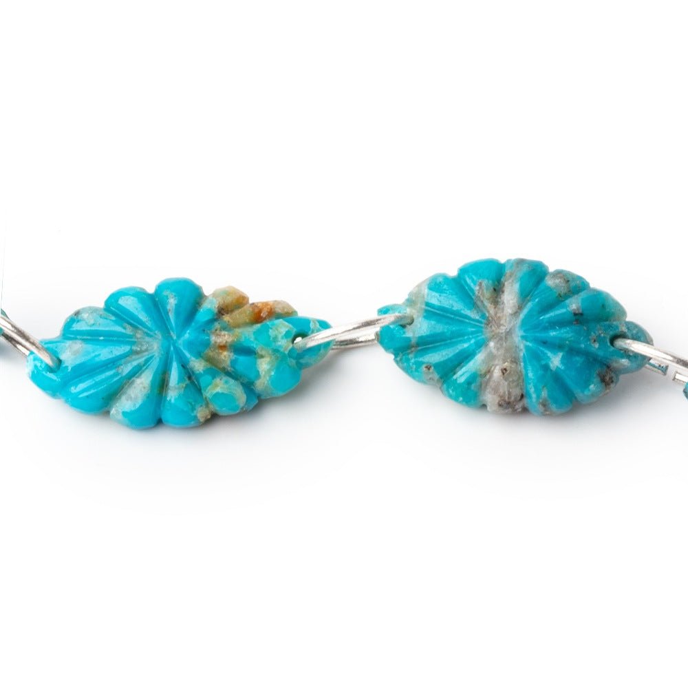 15-18mm Sleeping Beauty Turquoise Double Drill Carved Marquise 10 Beads