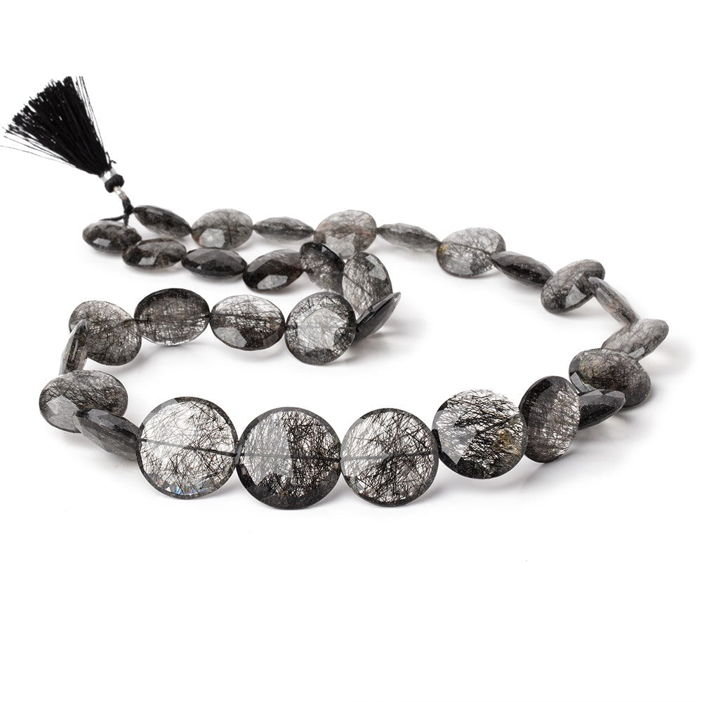 15-23mm Black Tourmalinated Quartz Faceted Coin Beads 20 inch 31 pieces AAA