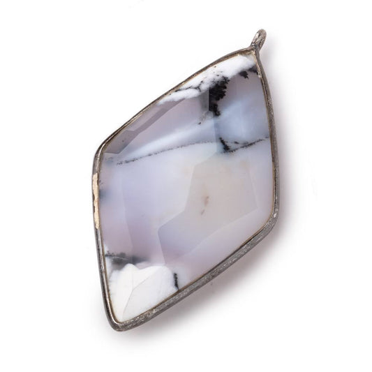 45x24mm Black Gold .925 Bezel Dendritic Opal faceted Kite Pendant 1 piece