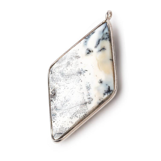 45x24mm Silver Bezel Opaque Dendritic Opal faceted Kite Pendant 1 piece