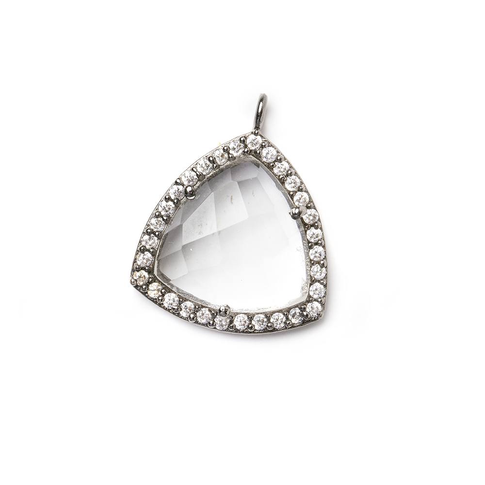 15.5mm Black Gold Bezel White CZ and Crystal Quartz Triangle Pendant 1 piece