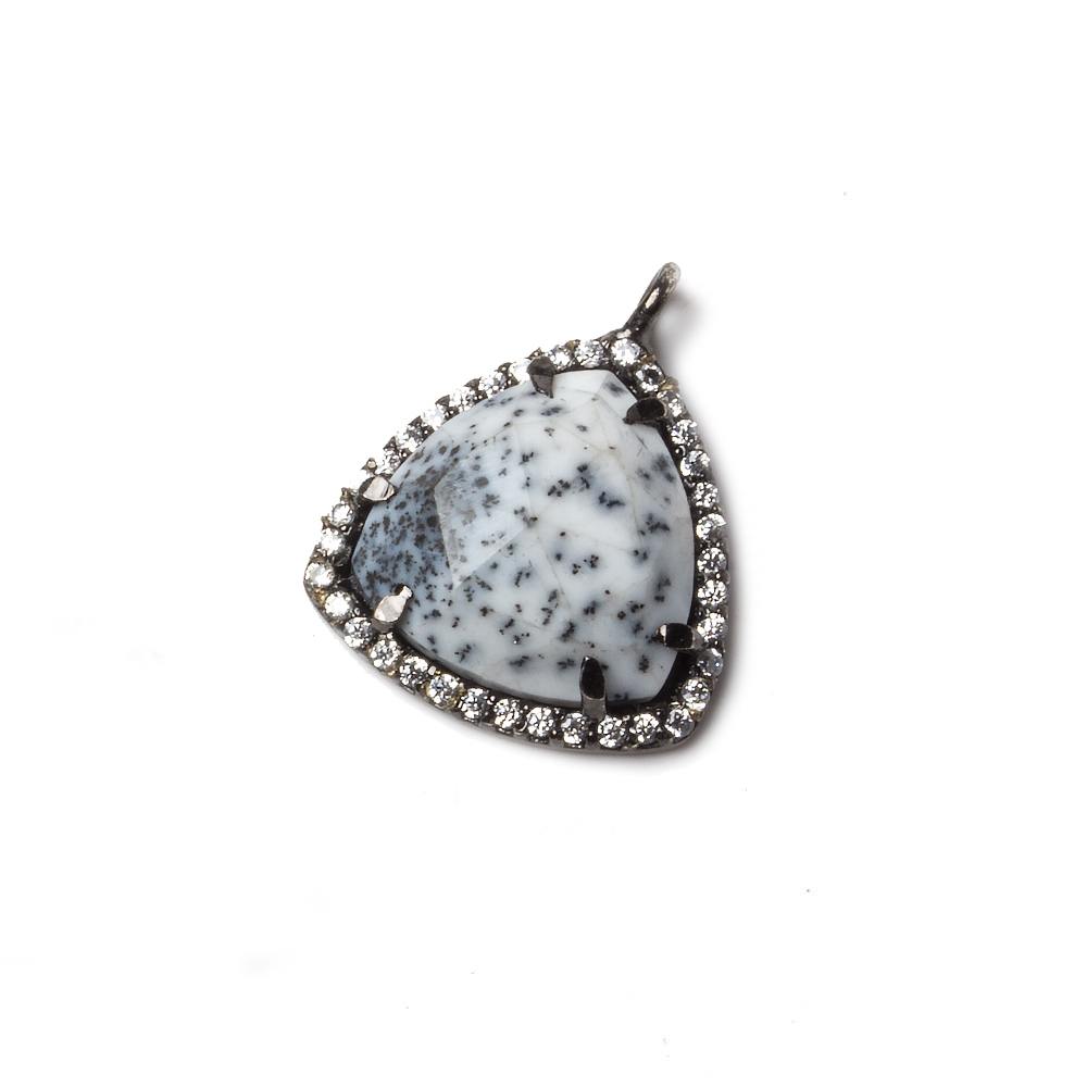 15.5mm Black Gold Bezel White CZ and Dendritic Opal Triangle Pendant 1 piece