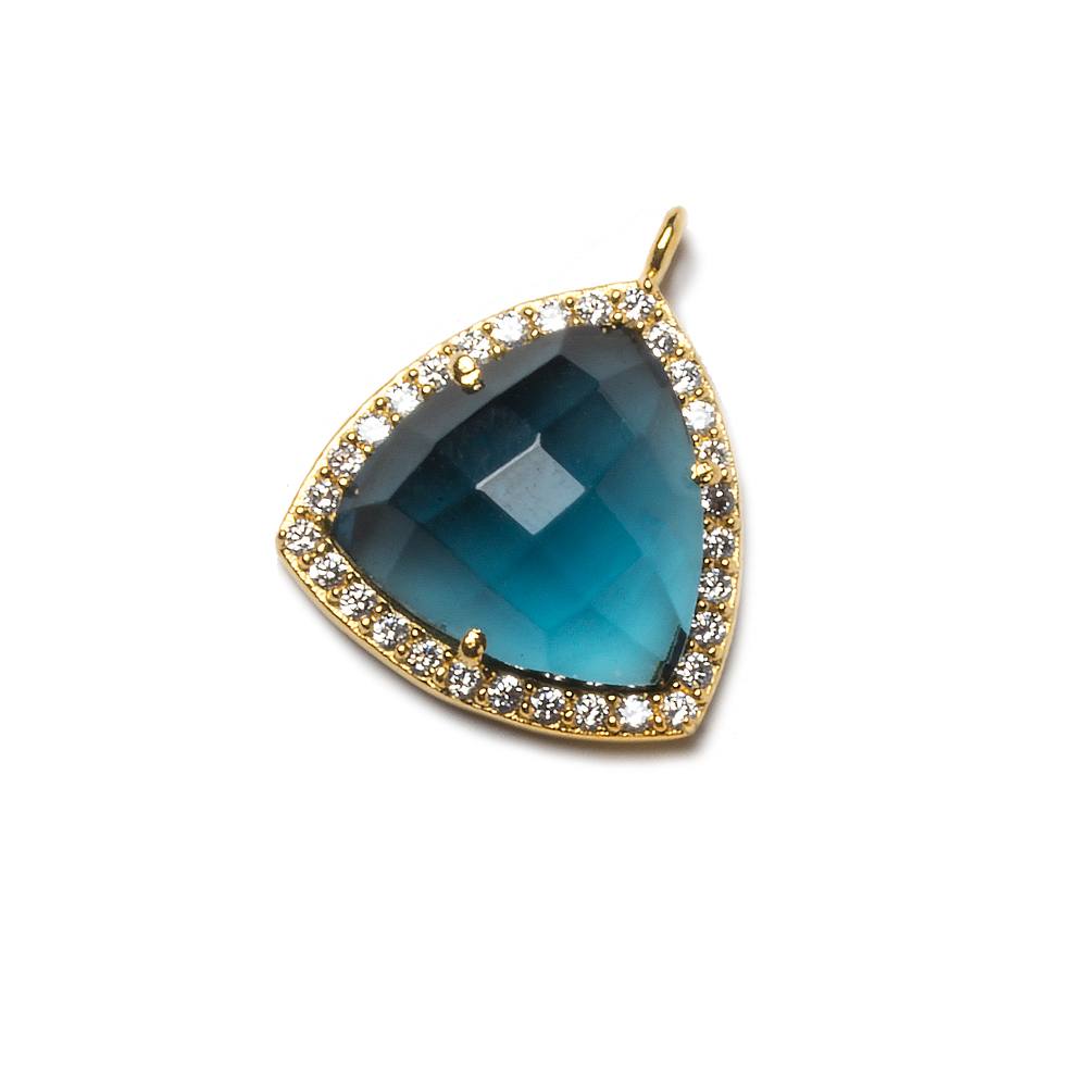 15.5mm Vermeil Bezel White CZ and London Blue Quartz Triangle Pendant 1 piece
