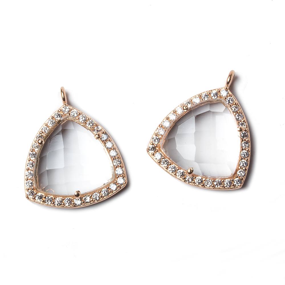 15.5mm Rose Gold Bezel White CZ and Crystal Quartz Triangle Pendant 1 piece