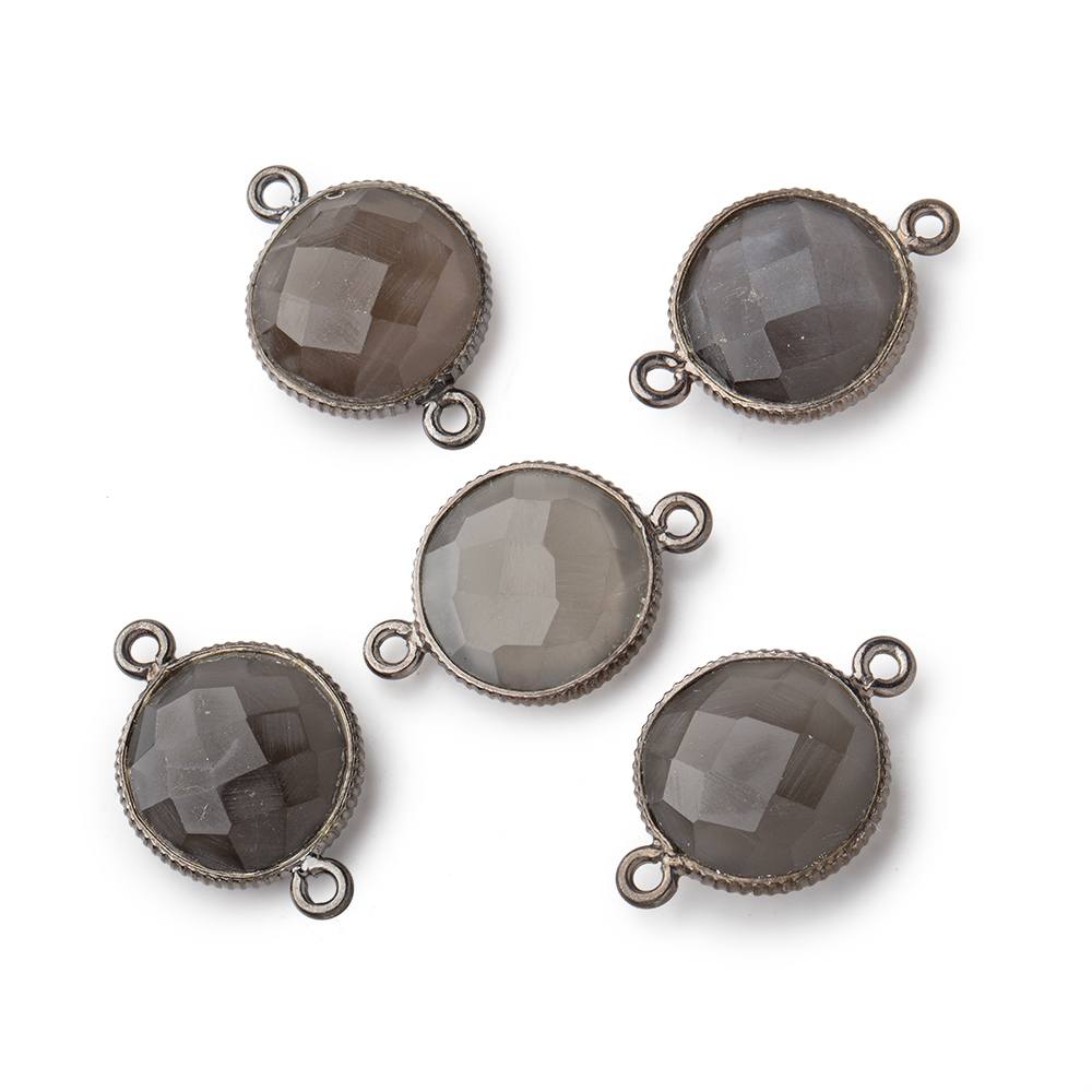 15mm Black Gold .925 Corrugated Bezel Platinum Moonstone Coin 2 ring Connector 1 piece