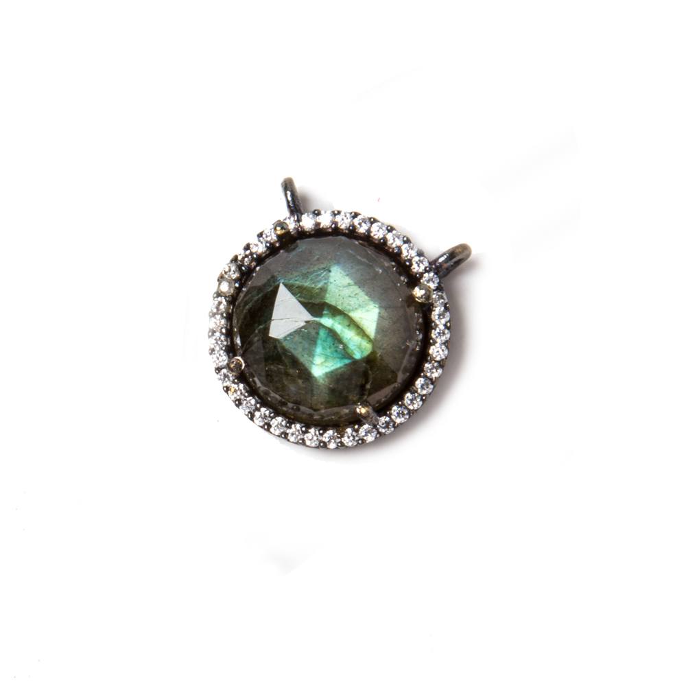 15mm Black Gold Bezeled CZ & Labradorite Coin Connector 1 pc