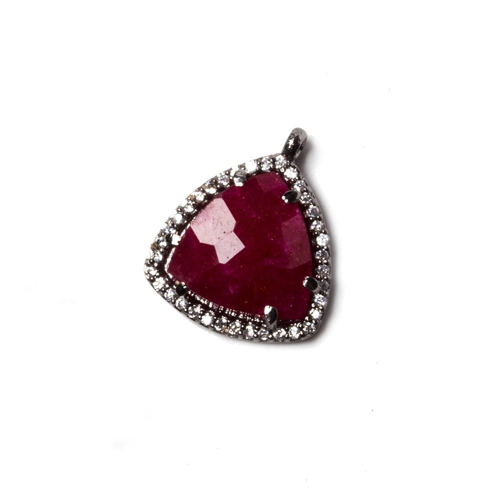 15mm Black Gold Bezeled White CZ & Ruby Triangle Pendant 1 piece
