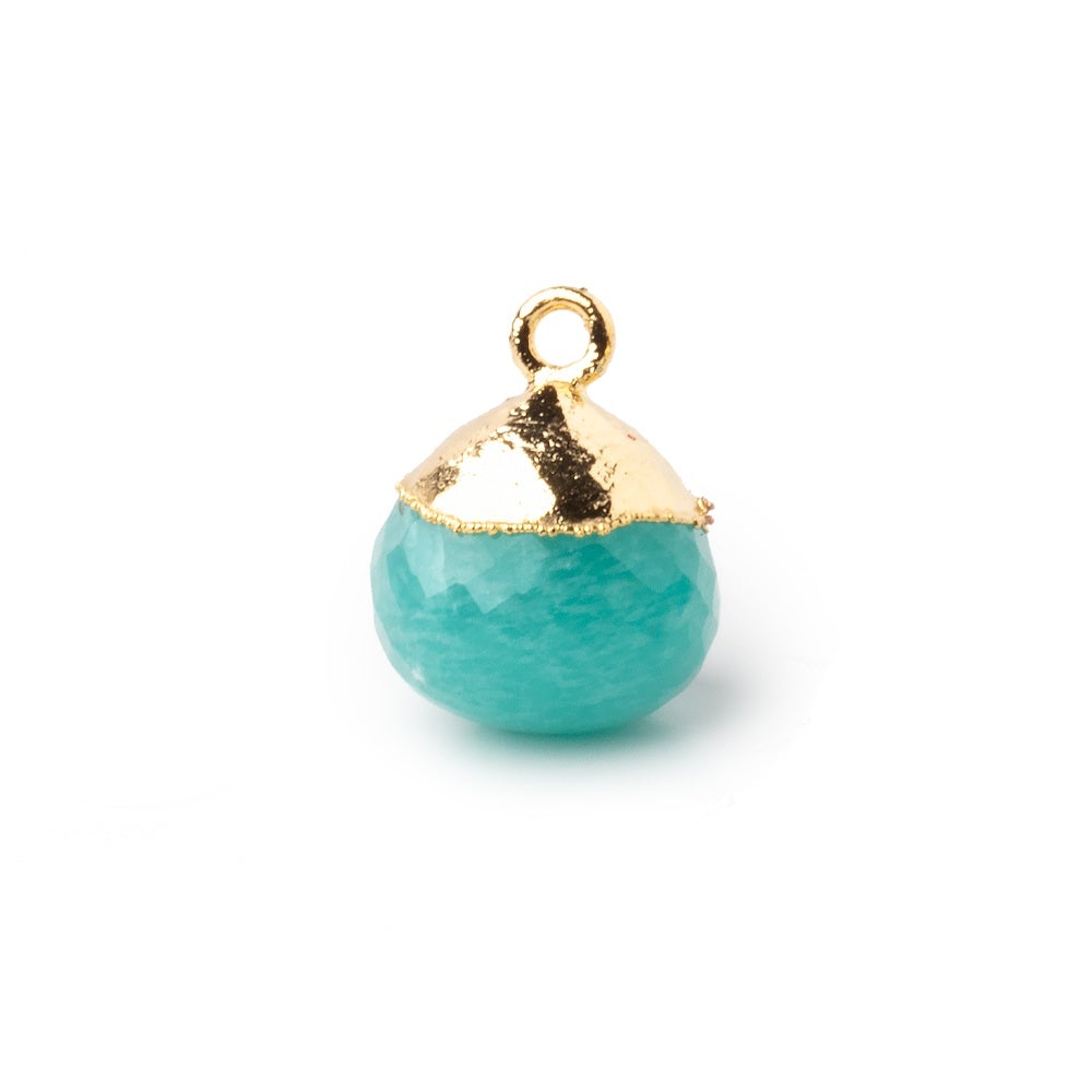 15mm Gold Leafed Amazonite Faceted Candy Kiss Focal Bead 1 piece