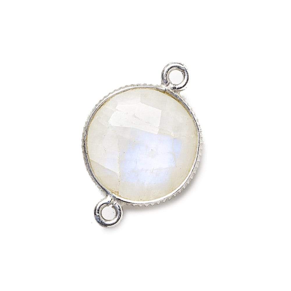 15mm Silver .925 Corrugated Bezel Rainbow Moonstone Coin 2 ring Connector 1 pc