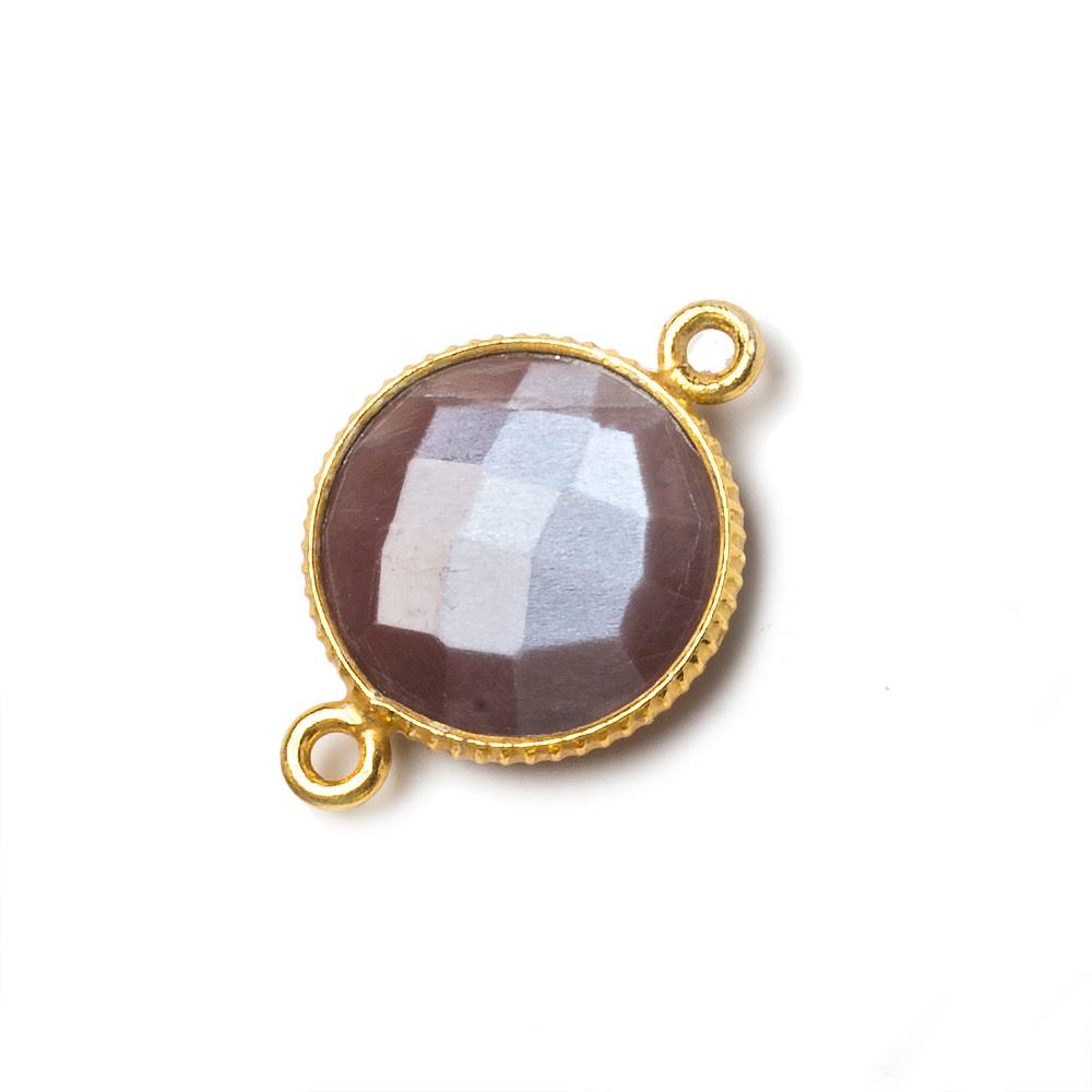 15mm Vermeil Corrugated Bezel Chocolate Moonstone coin 2 ring Connector 1 pc