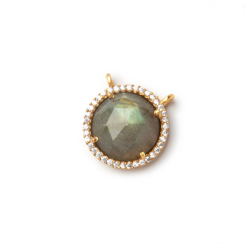15mm Vermeil CZ Bezel Labradorite Faceted Coin Connector 1 Focal