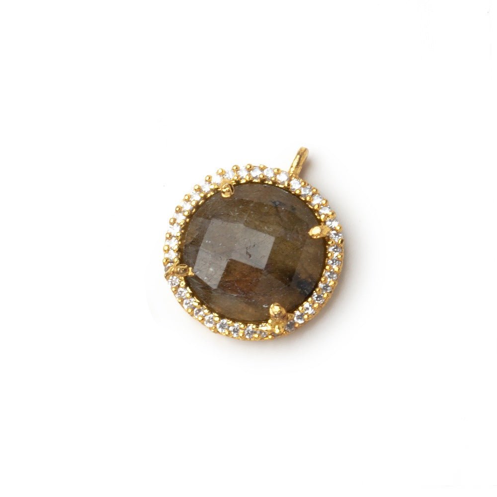 15mm Vermeil CZ Bezel Labradorite Faceted Coin Pendant 1 piece