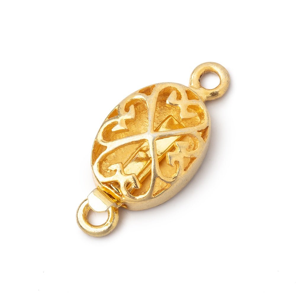 15x11mm 22kt Gold Plated Oval Box Clasp with Heart Design 1 piece