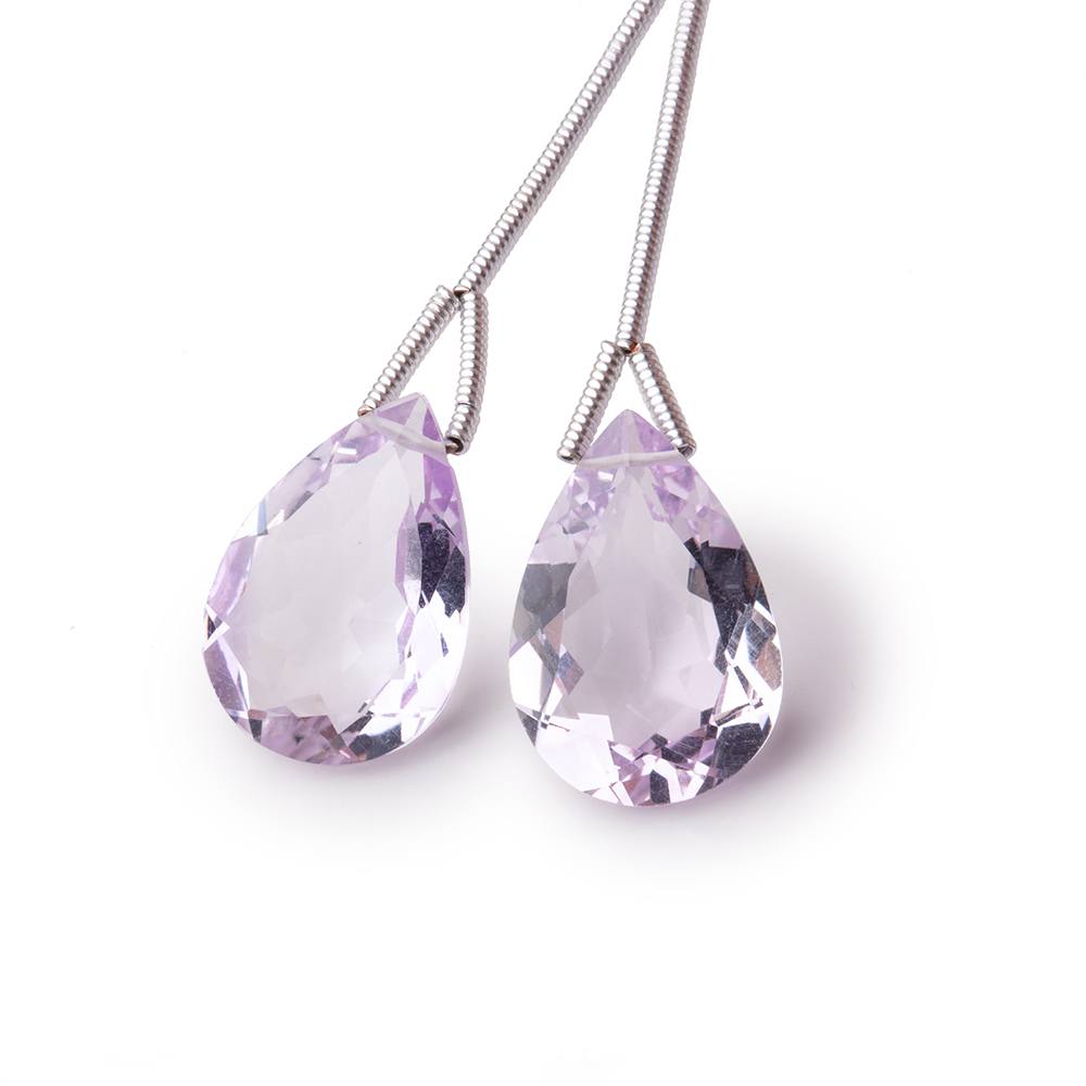 15x11mm Pale Pink Amethyst Pavilion Faceted Pear Focal Set of 2 Beads AAA
