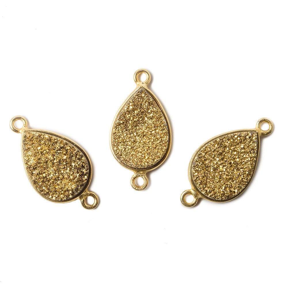 15x11mm Vermeil Bezel Metallic Gold Drusy Pear Connector 1 piece